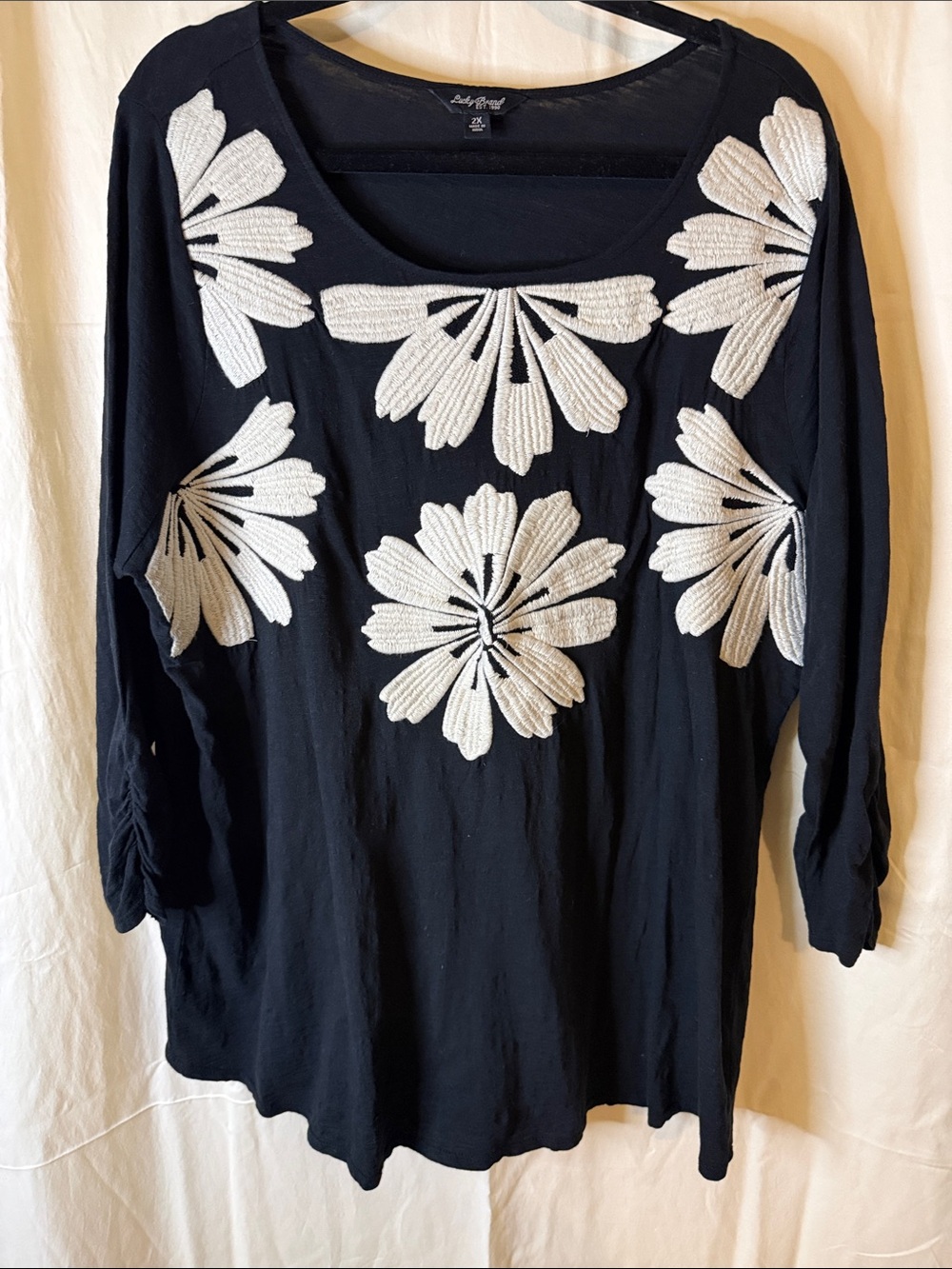 Lucky Brand Black Tunic with White Daisy Appliqués